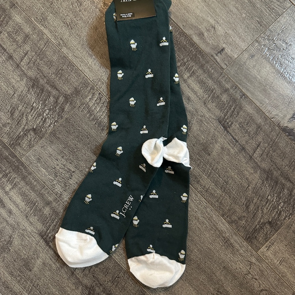 J.Crew Dark Green Socks with Sheep Design